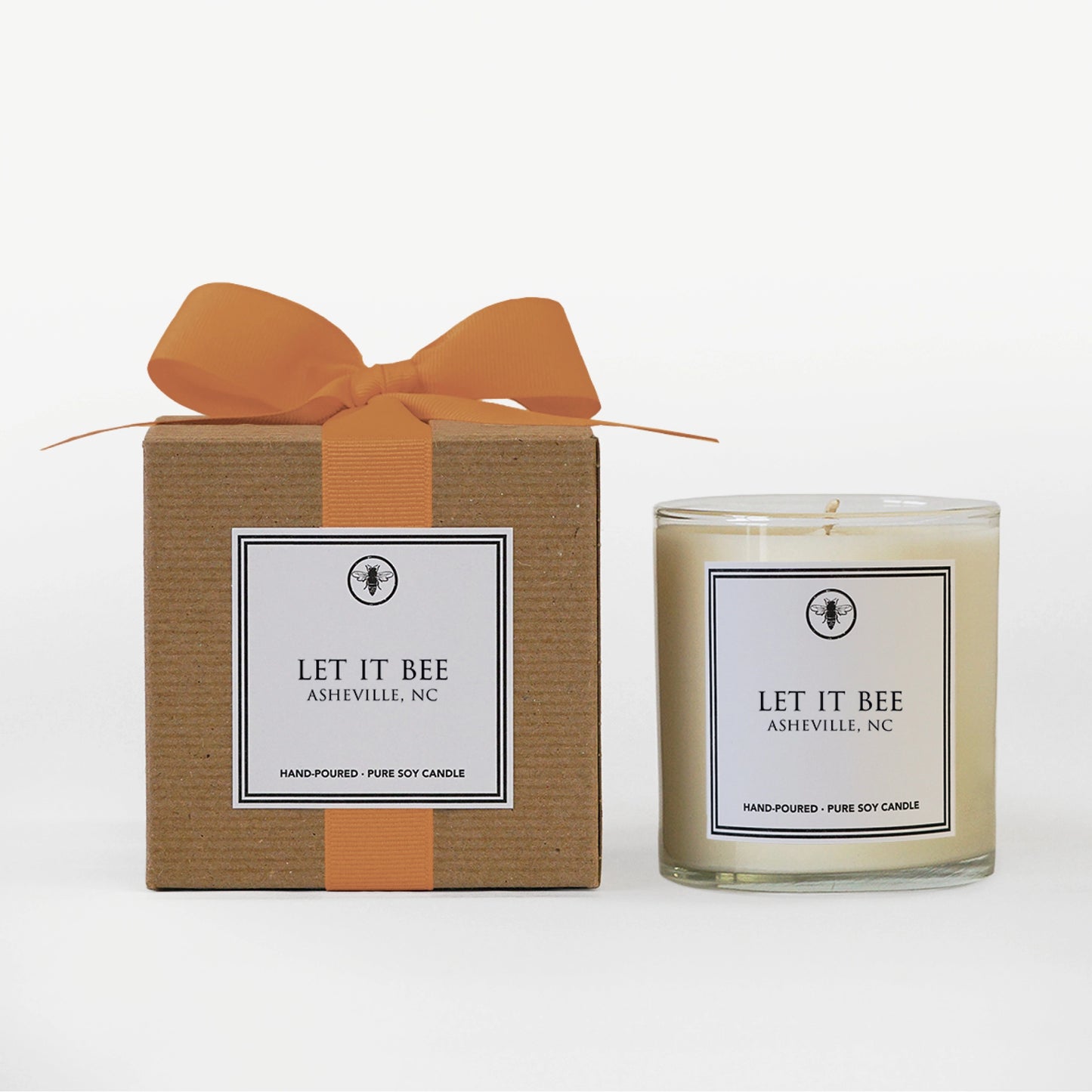 A large, hand-poured, pure soy candle with a “Let It Bee” inspirational message by The Bee Charmer